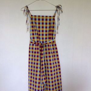 Vintage 90s plaid cropped wide leg jumpsuit romper